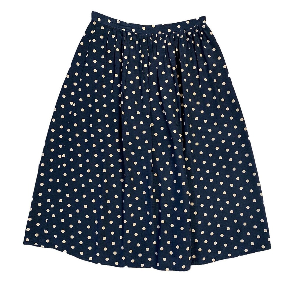 Black Beige polka dot silk pleated skirt sz 10 Pockets